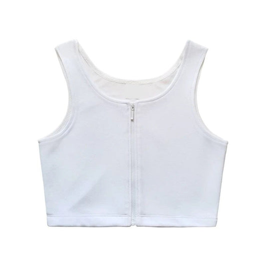 Zip Up Crop Top Chest Binder White - Bras and Bra Sets