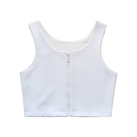 Zip Up Crop Top Chest Binder White - Bras and Bra Sets