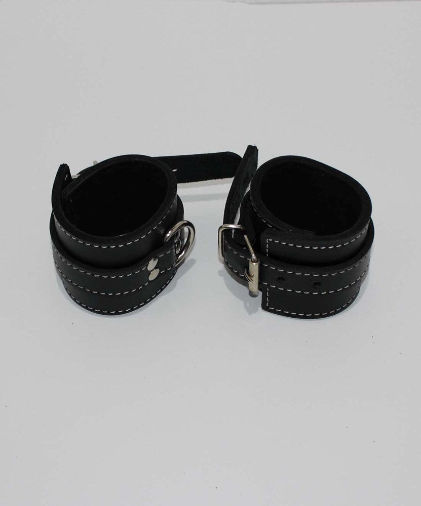 Abbey Leather Buckle Black Wrist Restraints - - Collars And Cuffs