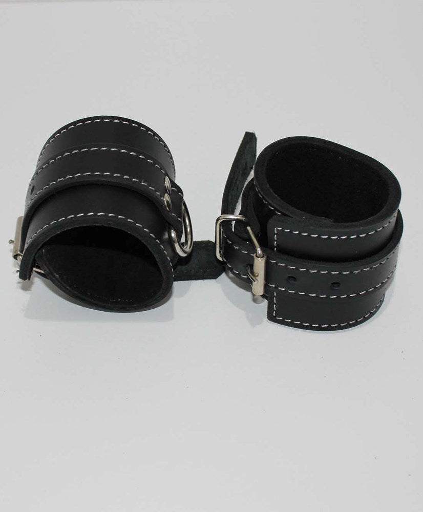 Abbey Leather Buckle Black Wrist Restraints - - Collars And Cuffs