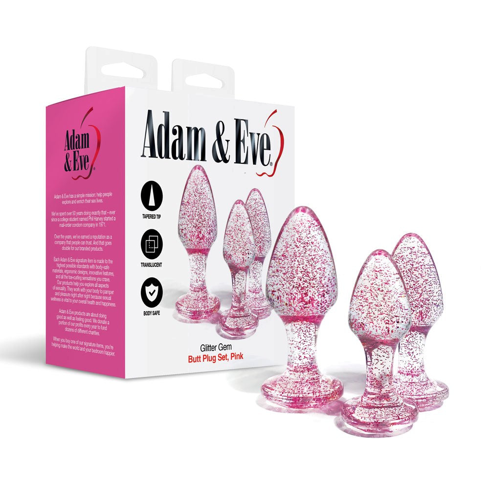 Adam & Eve Glitter Gem Glass Butt Plug Set - - Butt Plugs