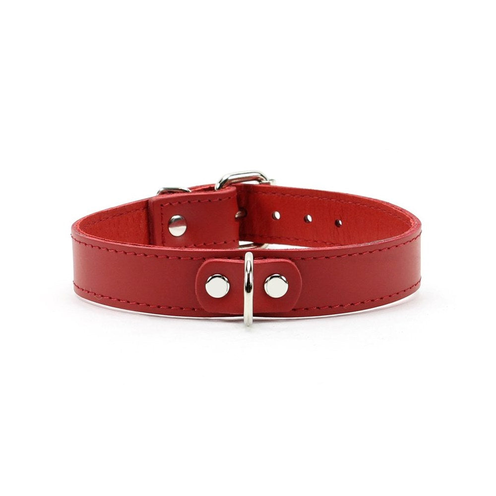 Bedroom Bondage Collar Adjustable Red Leather with Lead - - Collars And Cuffs