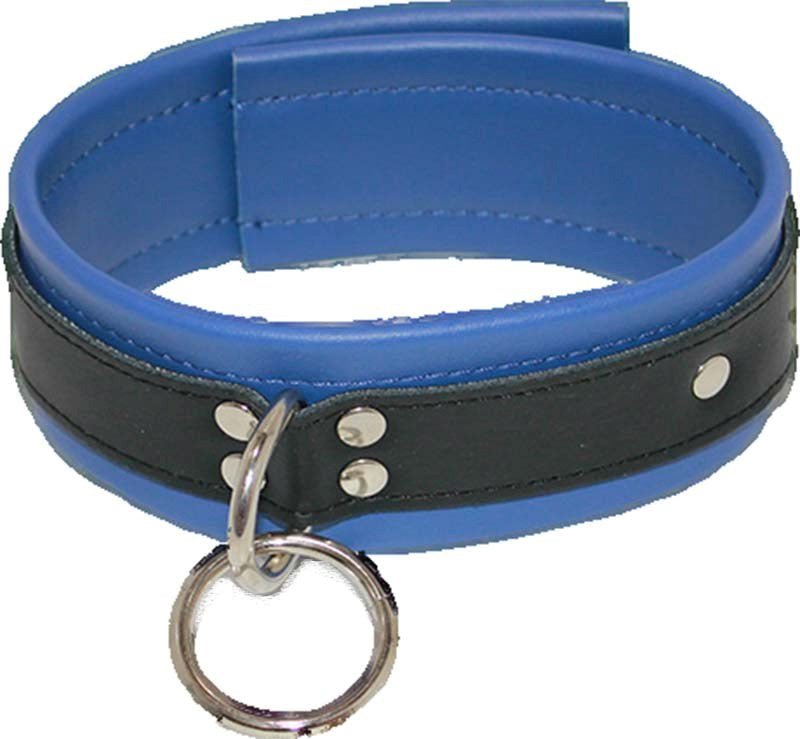 Dominance Blue Leather Lust Collar with O-Ring - - Collars And Cuffs