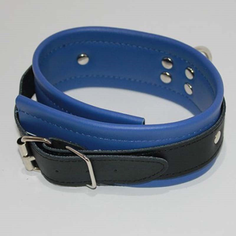 Dominance Blue Leather Lust Collar with O-Ring - - Collars And Cuffs