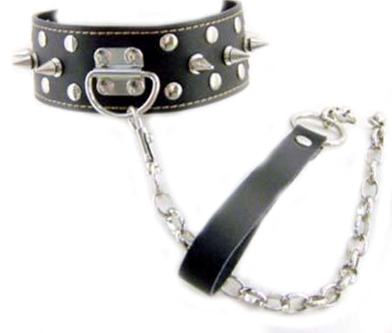 Evil Angel Spiked Neck BDSM Collar & Lead Heavy - - Collars And Cuffs