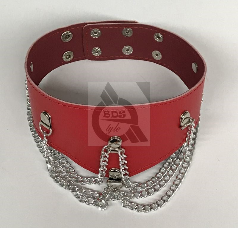 Ladies Fetish Collar With Chains Heavy Red - - Fancy Dress Ups