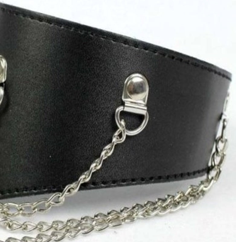 Ladies Fetish Posture Collar with Chains Black - - Collars And Cuffs