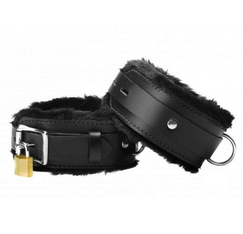 LeatherBeaten Fur Bondage Wrist Restraints - - Collars And Cuffs