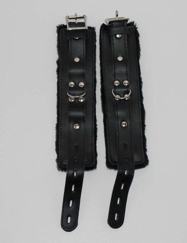 Hells Couture Premium Bondage Wrist Restraints - Leather and Fur Delight - Cuffs and Restraints