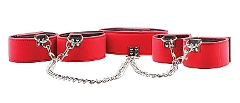 Ouch Reversible Collar / Wrist / Ankle Cuffs Red - - Collars And Cuffs