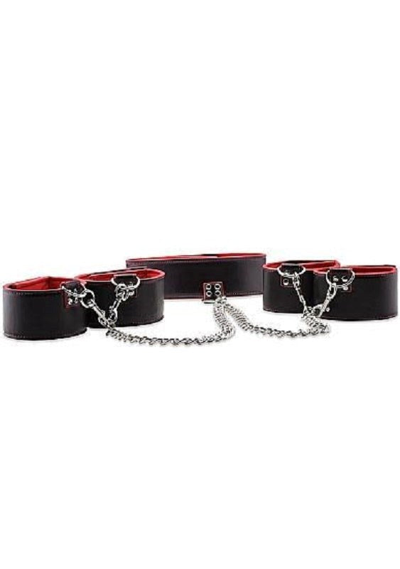 Ouch Reversible Collar / Wrist / Ankle Cuffs Red - - Collars And Cuffs