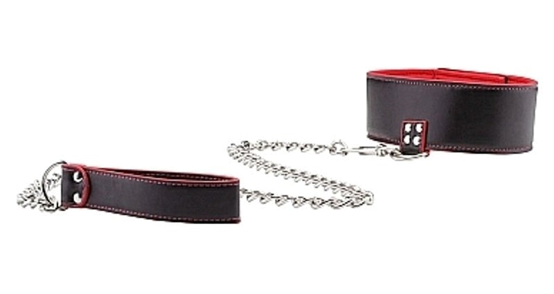 Ouch Reversible Collar with Leash Red - - Collars And Cuffs