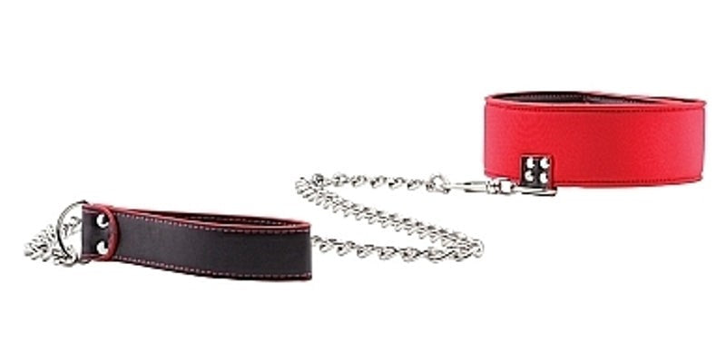 Ouch Reversible Collar with Leash Red - - Collars And Cuffs