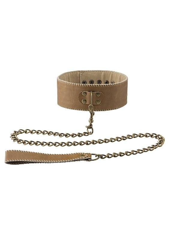 Ouch! Bondage Collar With Leash Brown - - Collars And Cuffs