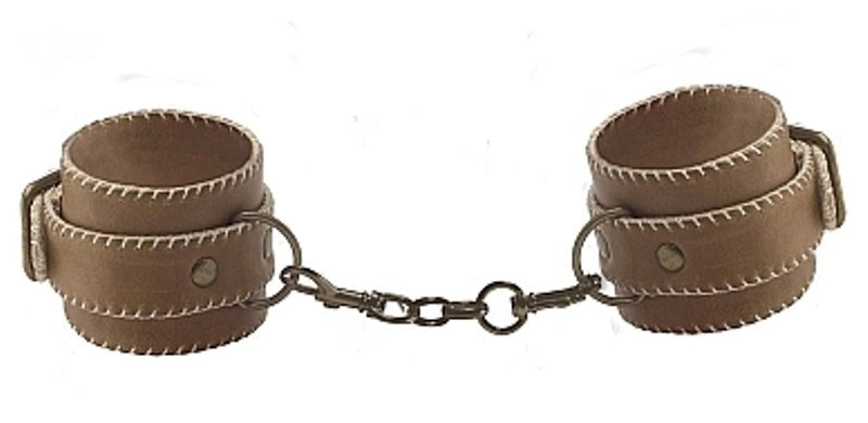 Premium Bonded Leather Bondage Ankle Cuffs Brown - - Collars And Cuffs