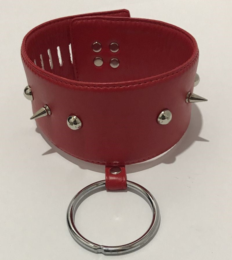 Spiked Bondage Collar Metal O Ring - - Collars And Cuffs