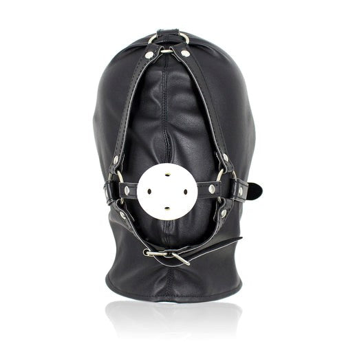 Bondage Supplies Full Head Hood With Mouth Gag - - Bondage Gags and Bits