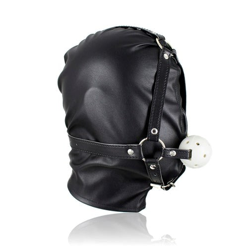 Bondage Supplies Full Head Hood With Mouth Gag - - Bondage Gags and Bits