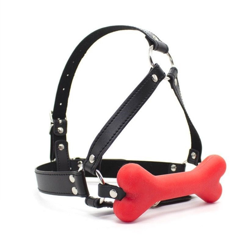 Canine Silicone Bone Gag with Head Harness - - Bondage Gags and Bits