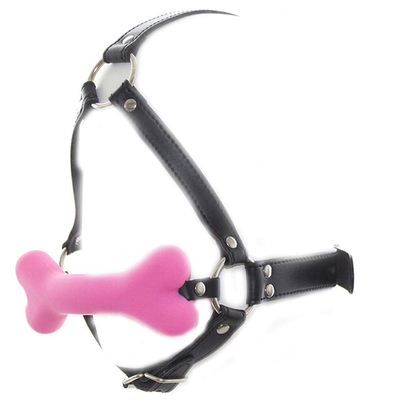 Canine Silicone Bone Gag with Head Harness - - Bondage Gags and Bits