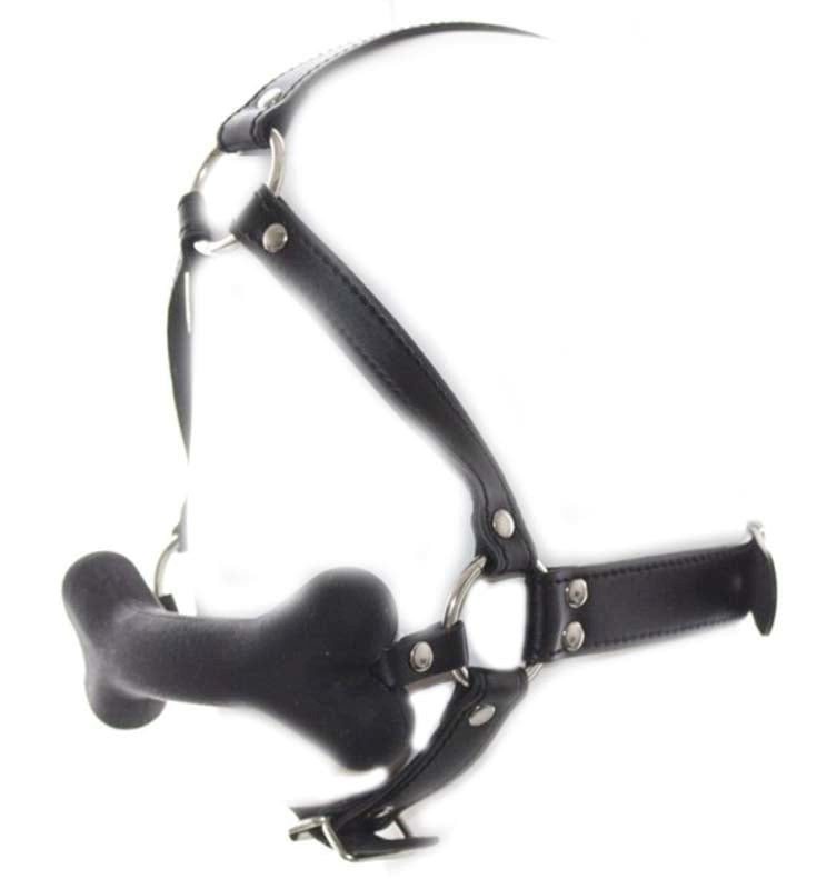 Canine Silicone Bone Gag with Head Harness - - Bondage Gags and Bits