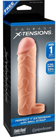 Fantasy X-Tensions Perfect Extension With Ball Strap Flesh - Penis Sleeves and Extenders