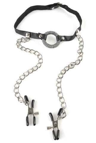Fetish Fantasy O-Ring BDSM Gag With Nipple Clamps - Bondage Gags and Bits