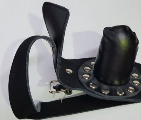 FetishFashion Leather Studded Insertable Gag Black - Bondage Gags and Bits