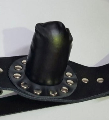 FetishFashion Leather Studded Insertable Gag Black - Bondage Gags and Bits