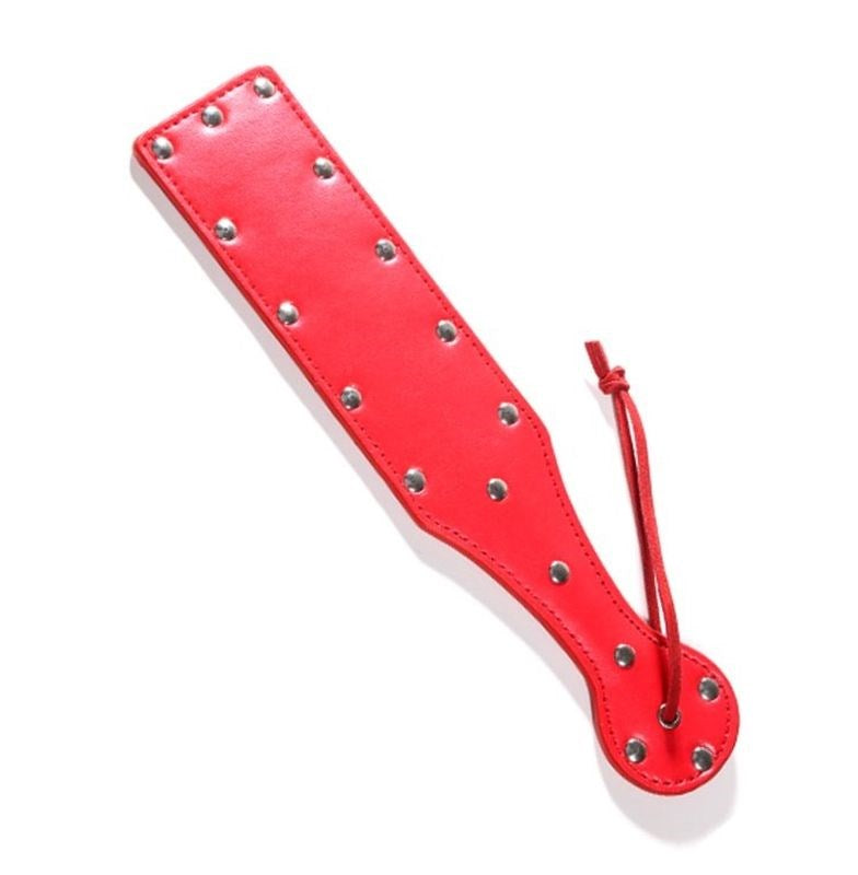 FetishFoundry Bondage Paddle Red Leather with Studs - - Paddles And Slappers