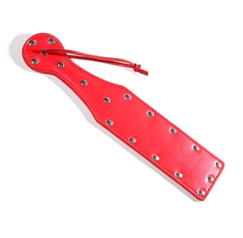 FetishFoundry Bondage Paddle Red Leather with Studs - - Paddles And Slappers