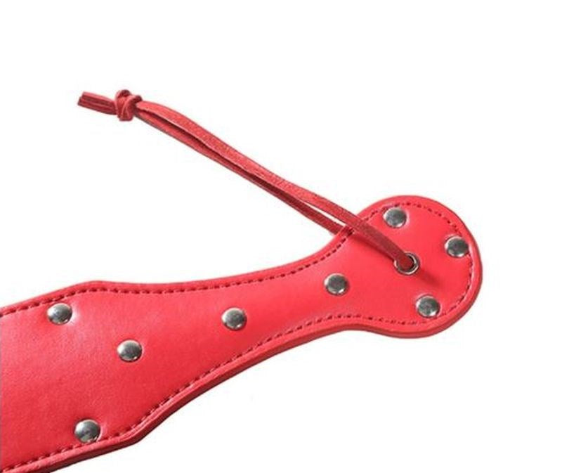 FetishFoundry Bondage Paddle Red Leather with Studs - - Paddles And Slappers