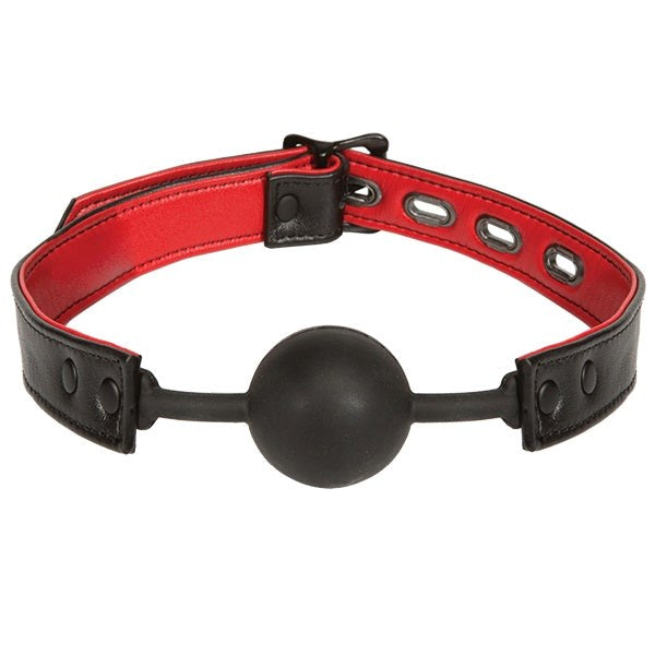 Kink Leather and Silicone Ball Gag Black and Red - - Bondage Gags and Bits