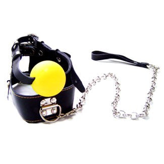 KinkSociety Ball Gag & Leather Lead - Bondage Gags and Bits