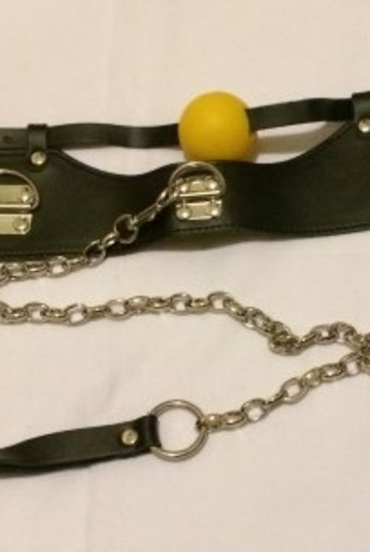 KinkSociety Ball Gag & Leather Lead - - Bondage Gags and Bits