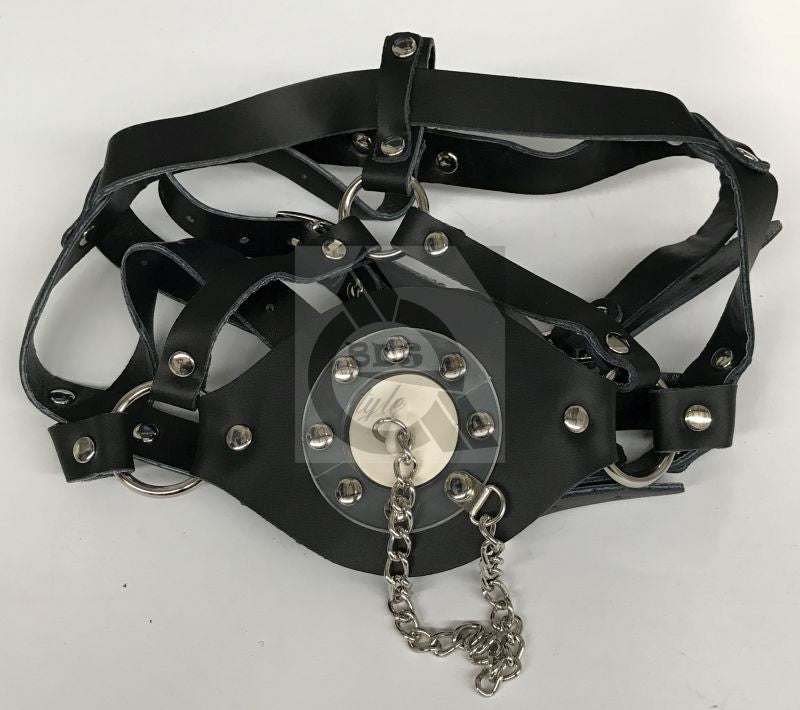 Leather Head Harness Gag with Stopper - - Bondage Gags and Bits