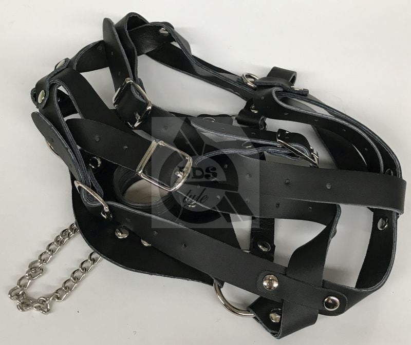 Leather Head Harness Gag with Stopper - - Bondage Gags and Bits