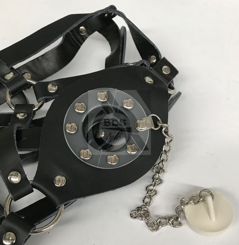 Leather Head Harness Gag with Stopper - - Bondage Gags and Bits