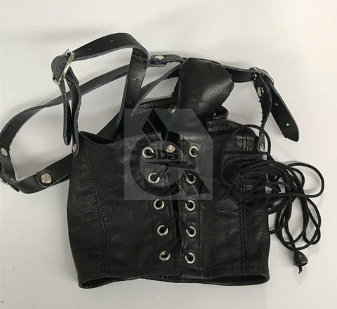 Leather Neck Corset Harness with Stuffer Gag - Bondage Gags and Bits
