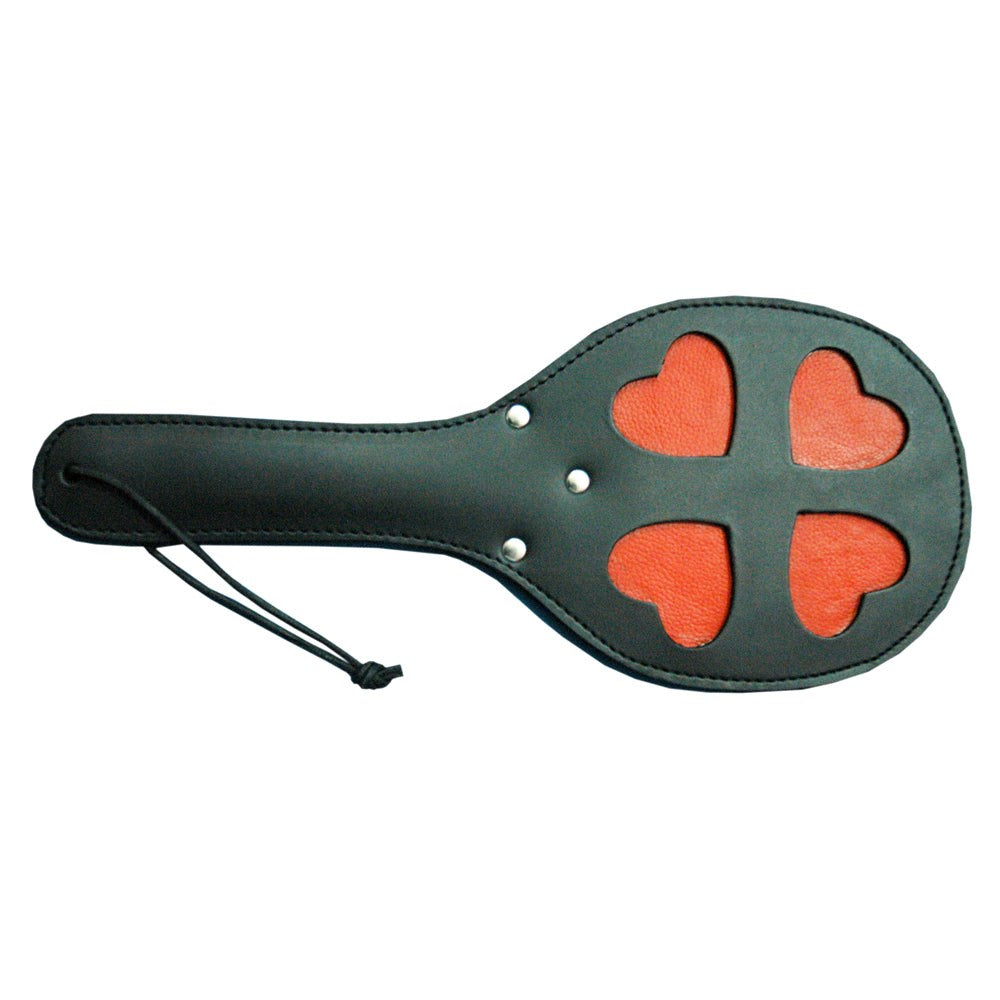 Leather Spanking Paddle with Red Hearts - - Paddles And Slappers