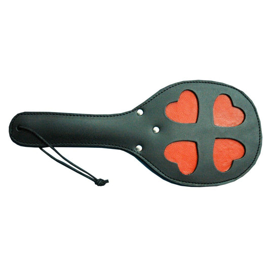 Leather Spanking Paddle with Red Hearts - Paddles And Slappers