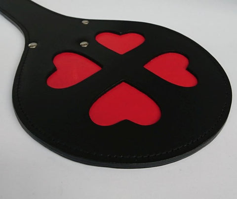 Leather Spanking Paddle with Red Hearts - Paddles And Slappers
