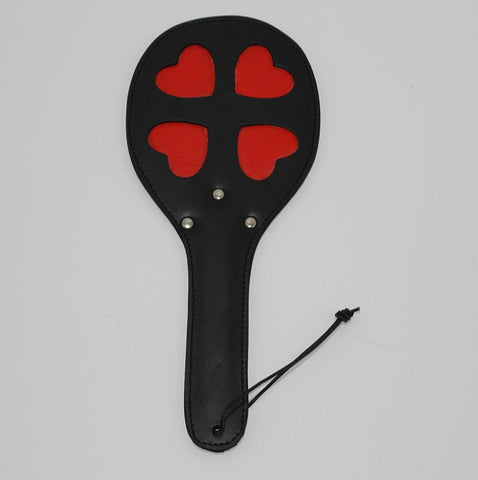 Leather Spanking Paddle with Red Hearts - Paddles And Slappers