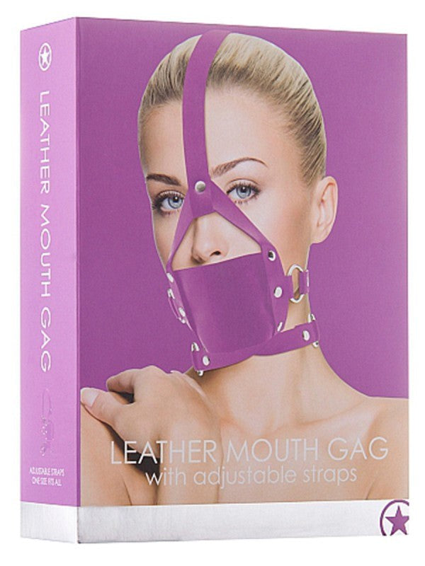 Ouch! Leather Mouth Gag Purple - - Bondage Gags and Bits