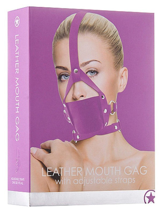 Ouch! Leather Mouth Gag Purple - Bondage Gags and Bits