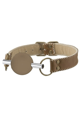 Ouch! Premium Bonded Leather Solid Ball Gag Mocca - Bondage Gags and Bits