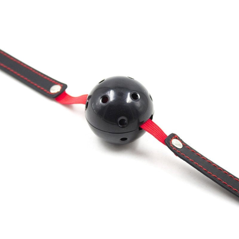 Pin Buckle Breathable O Ring Red & Balck Strap Ball Gag - - Bondage Gags and Bits