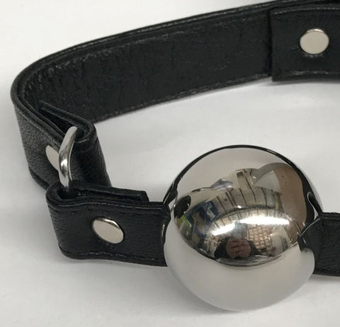 Popper Metal Ball Gag with Leather Straps - Bondage Gags and Bits
