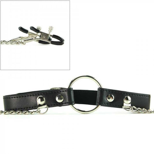 Seize O-Ring Gag With Nipple Clamps - Bondage Gags and Bits