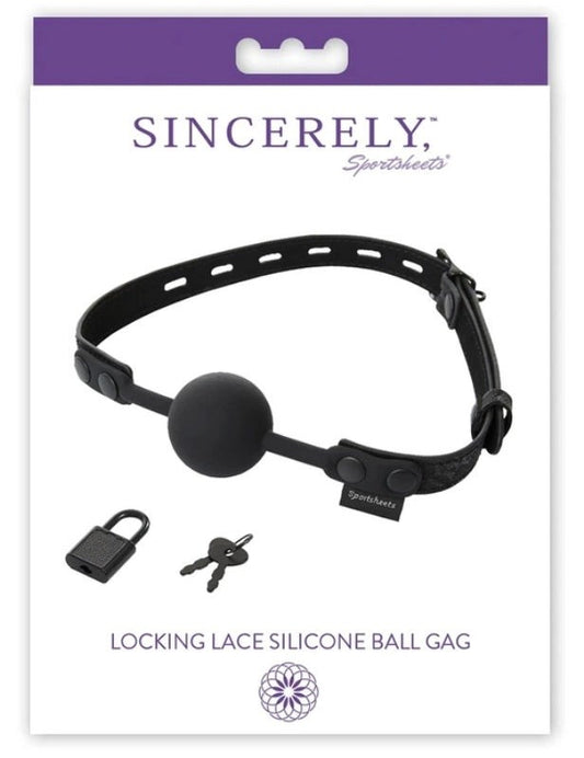 Sincerely Locking Lace BDSM Play Silicone Ball Gag - Bondage Gags and Bits